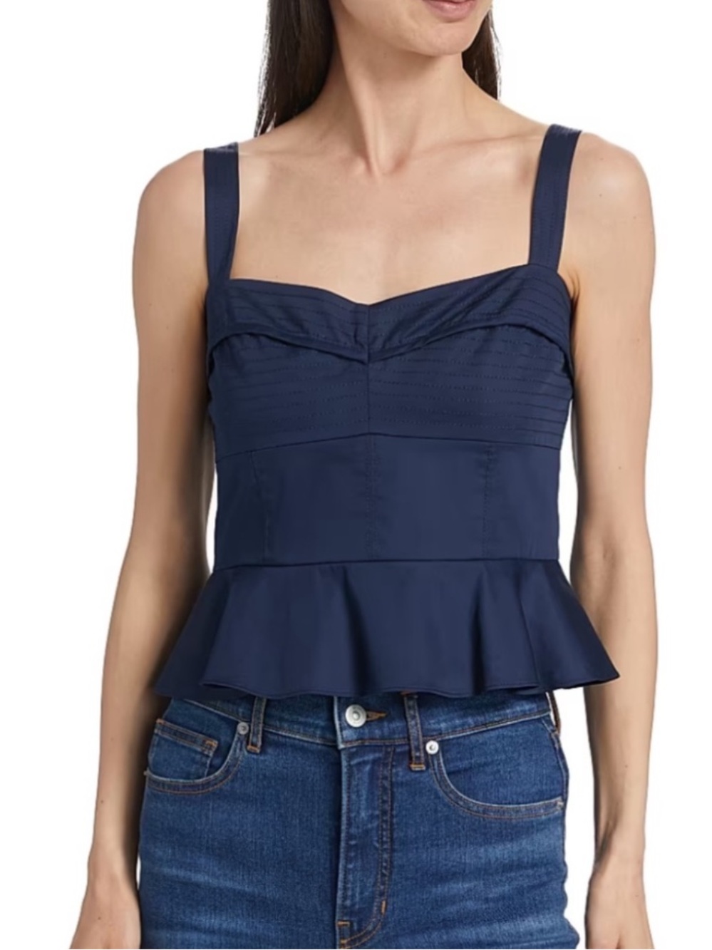 Veronica Beard Navy Carnegie Peplum Women's Top Adjustable Straps Size 6 Preppy
